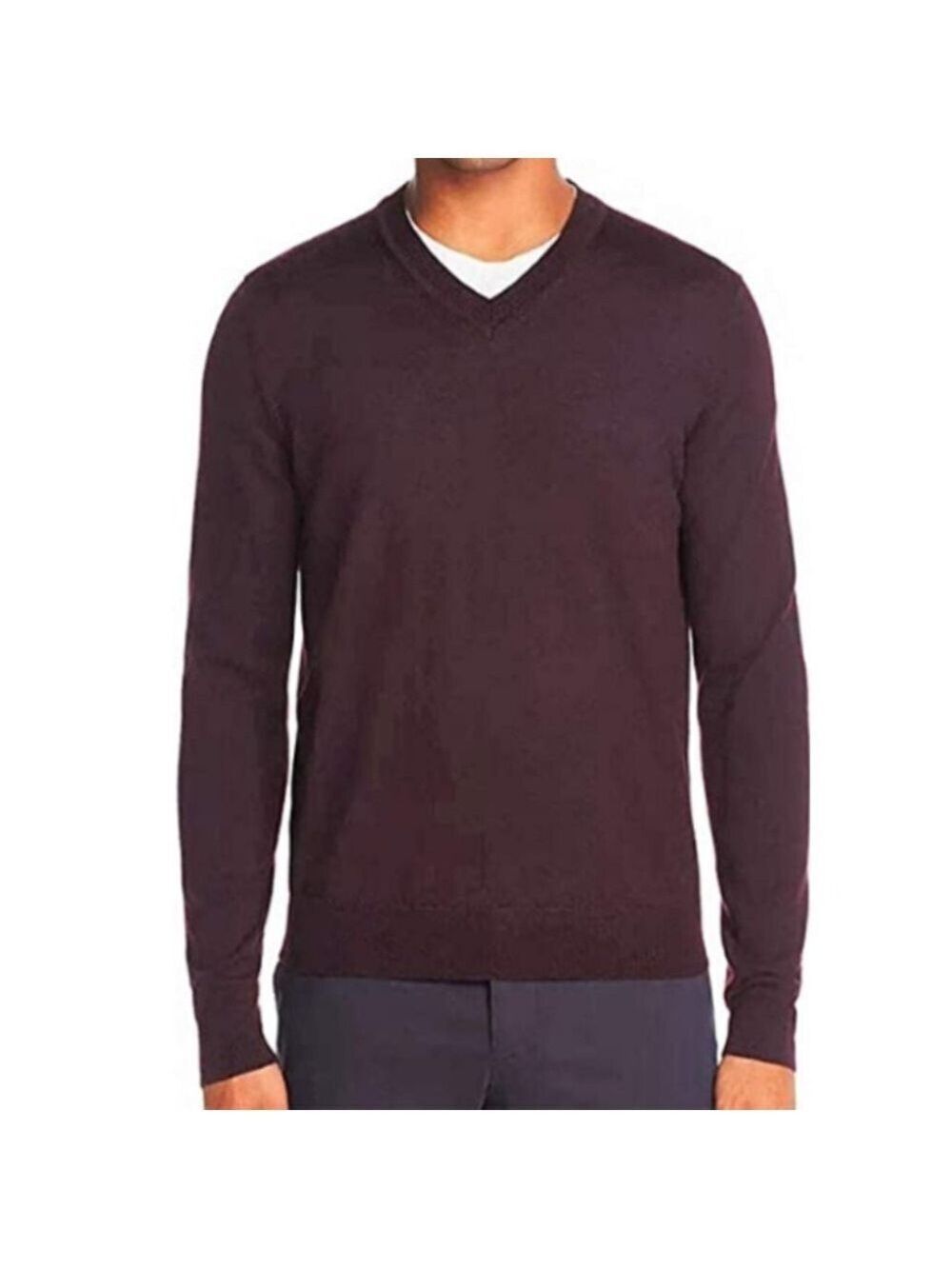 Hart Schaffner Marx Extra Fine Merino Wool V-Neck Sweater, Merlot Heather, 2XT